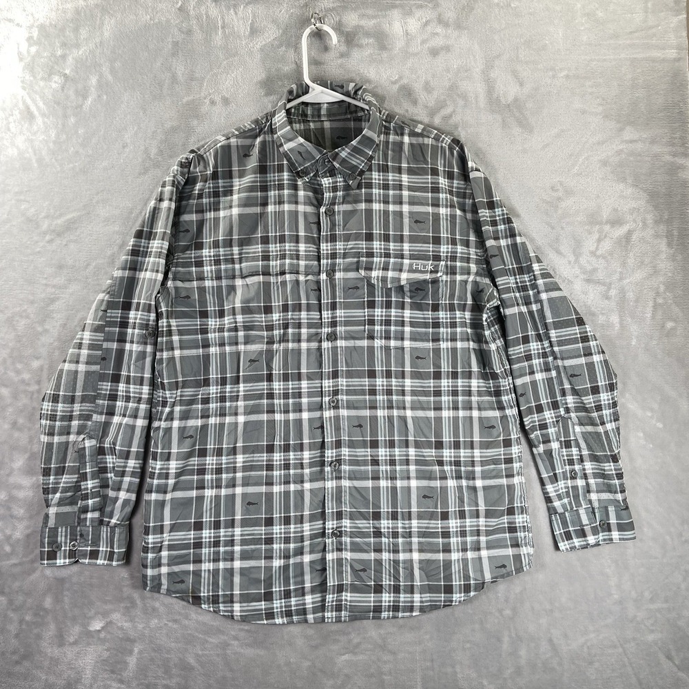 HUK Fishing Shirt men's XL Button Down Vented Performance Pockets Outdoor